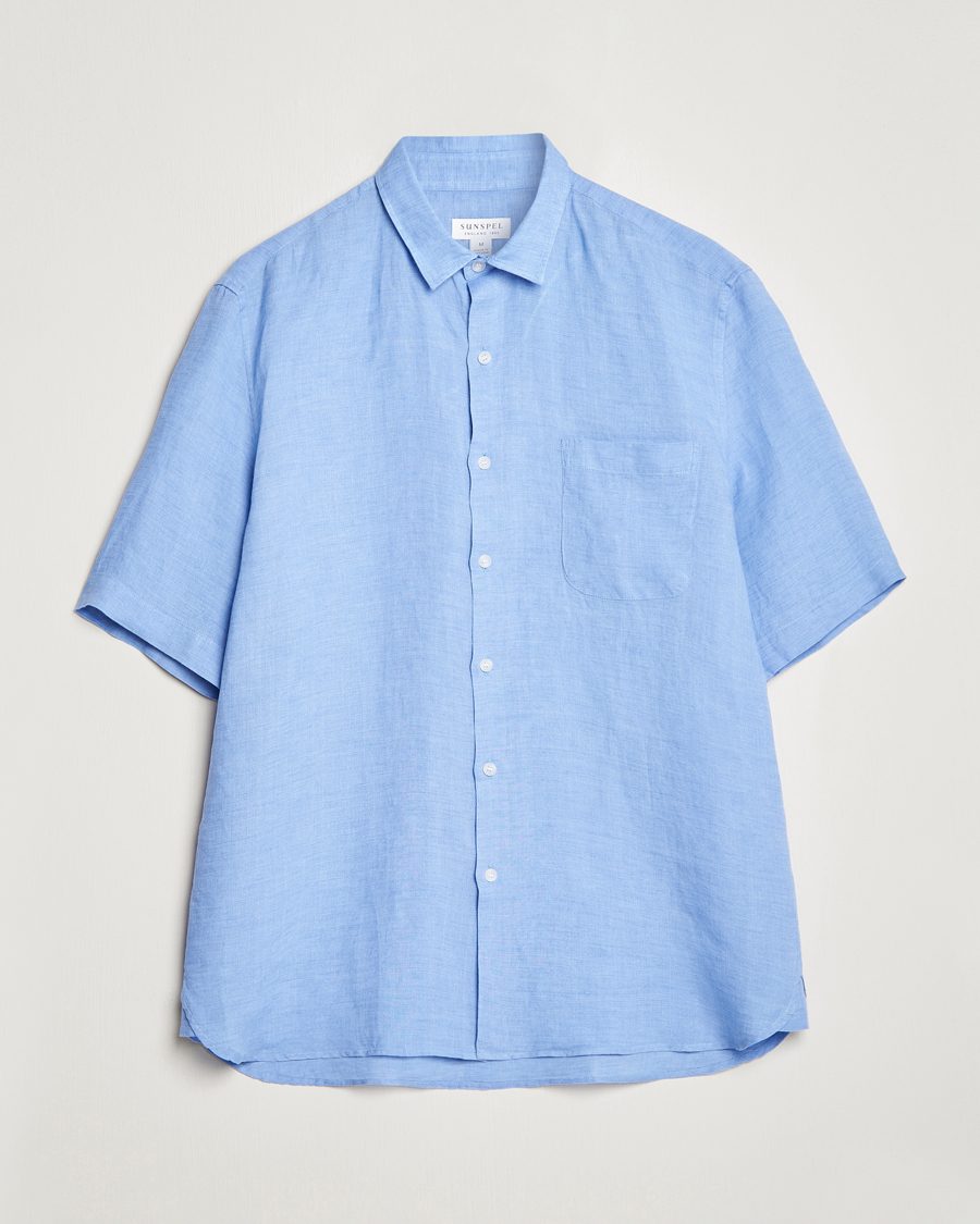 Herr | Skjortor | Sunspel | Short Sleeve Linen Shirt Cool Blue