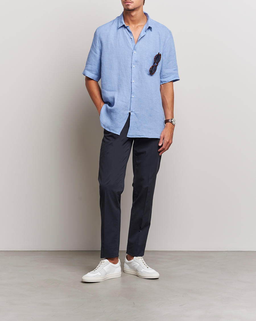Herr | Skjortor | Sunspel | Short Sleeve Linen Shirt Cool Blue