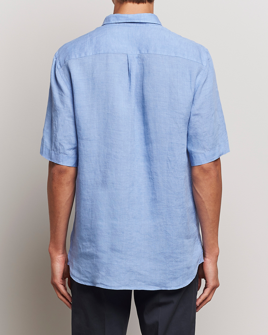 Herr | Skjortor | Sunspel | Short Sleeve Linen Shirt Cool Blue