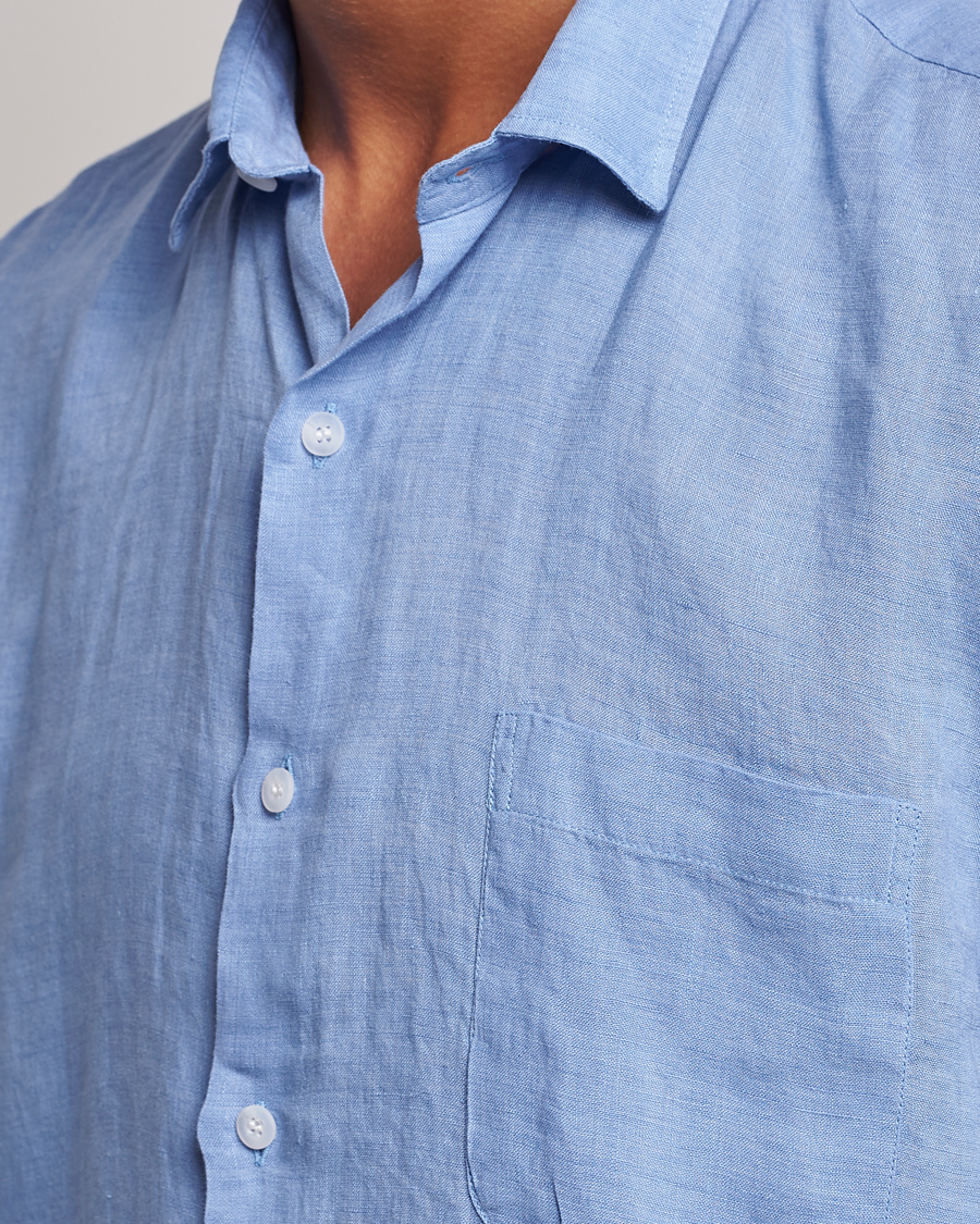 Herr | Skjortor | Sunspel | Short Sleeve Linen Shirt Cool Blue