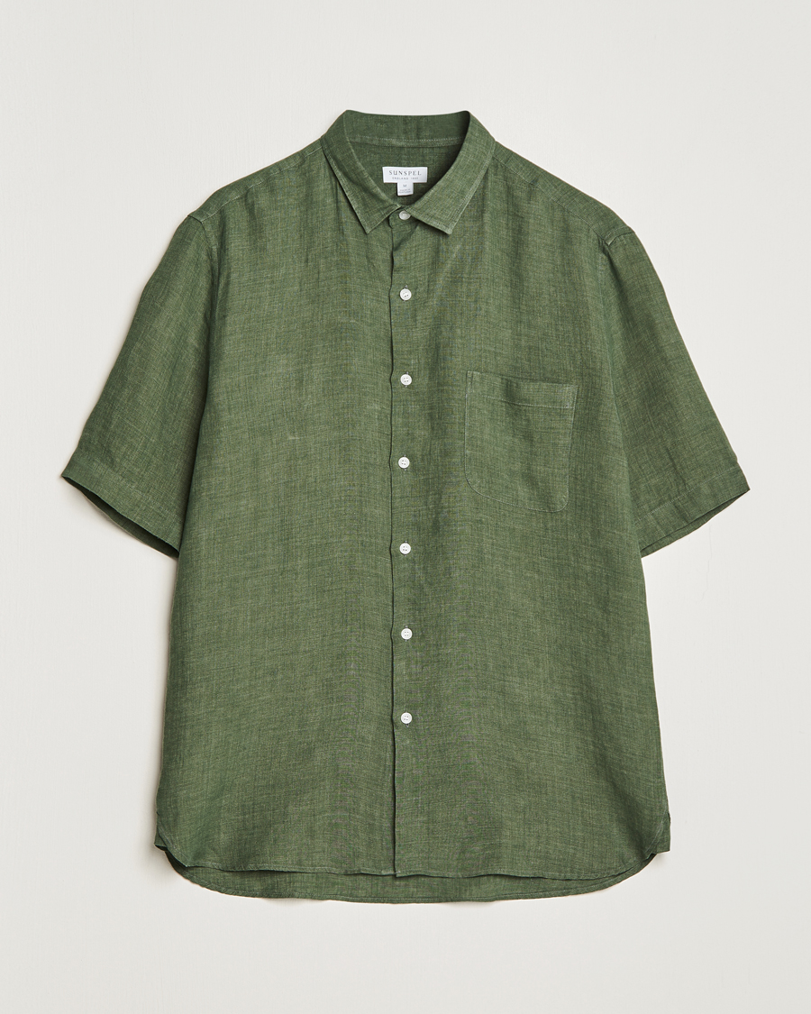 Herr | Skjortor | Sunspel | Short Sleeve Linen Shirt Hunter Green