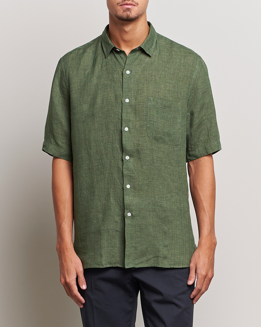 Herr | Skjortor | Sunspel | Short Sleeve Linen Shirt Hunter Green