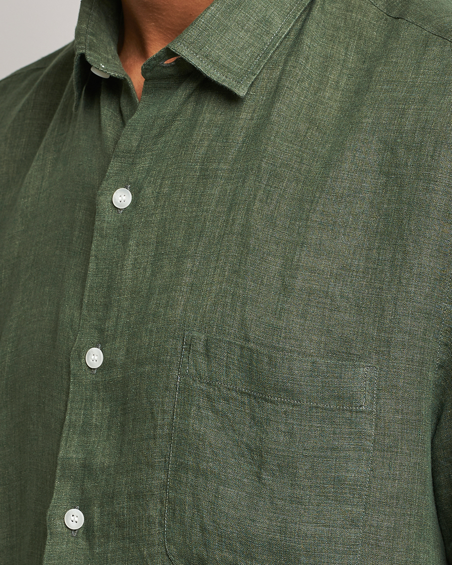 Herr | Skjortor | Sunspel | Short Sleeve Linen Shirt Hunter Green