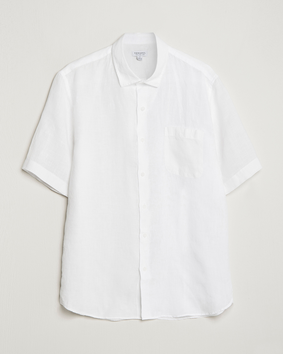 Herr | Skjortor | Sunspel | Short Sleeve Linen Shirt White