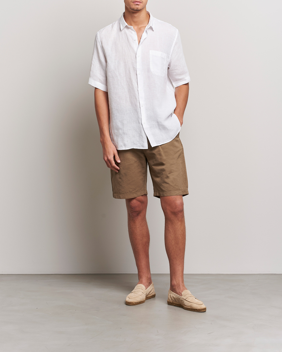 Herr | Skjortor | Sunspel | Short Sleeve Linen Shirt White