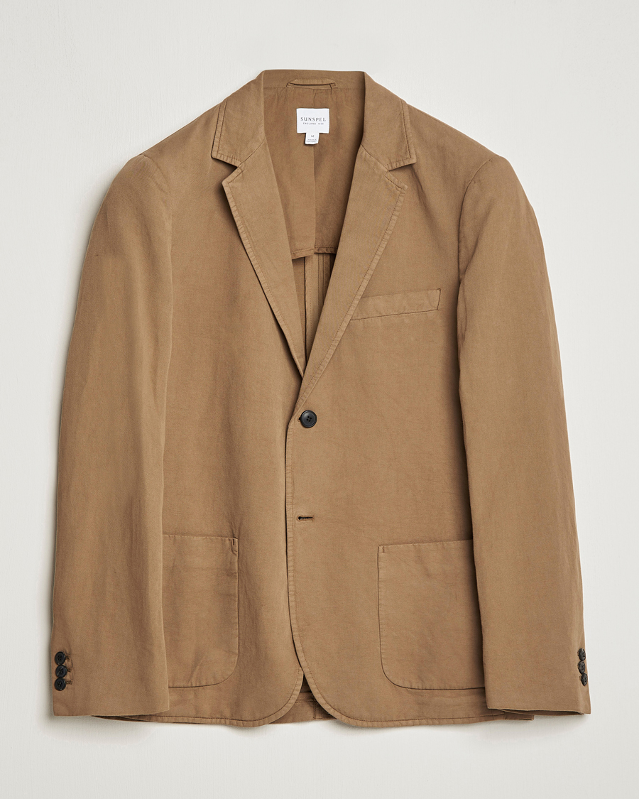 Herr | Kavajer | Sunspel | Unconstructed Cotton/Linen Blazer Dark Tan