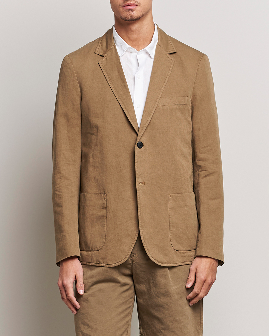 Herr | Kavajer | Sunspel | Unconstructed Cotton/Linen Blazer Dark Tan