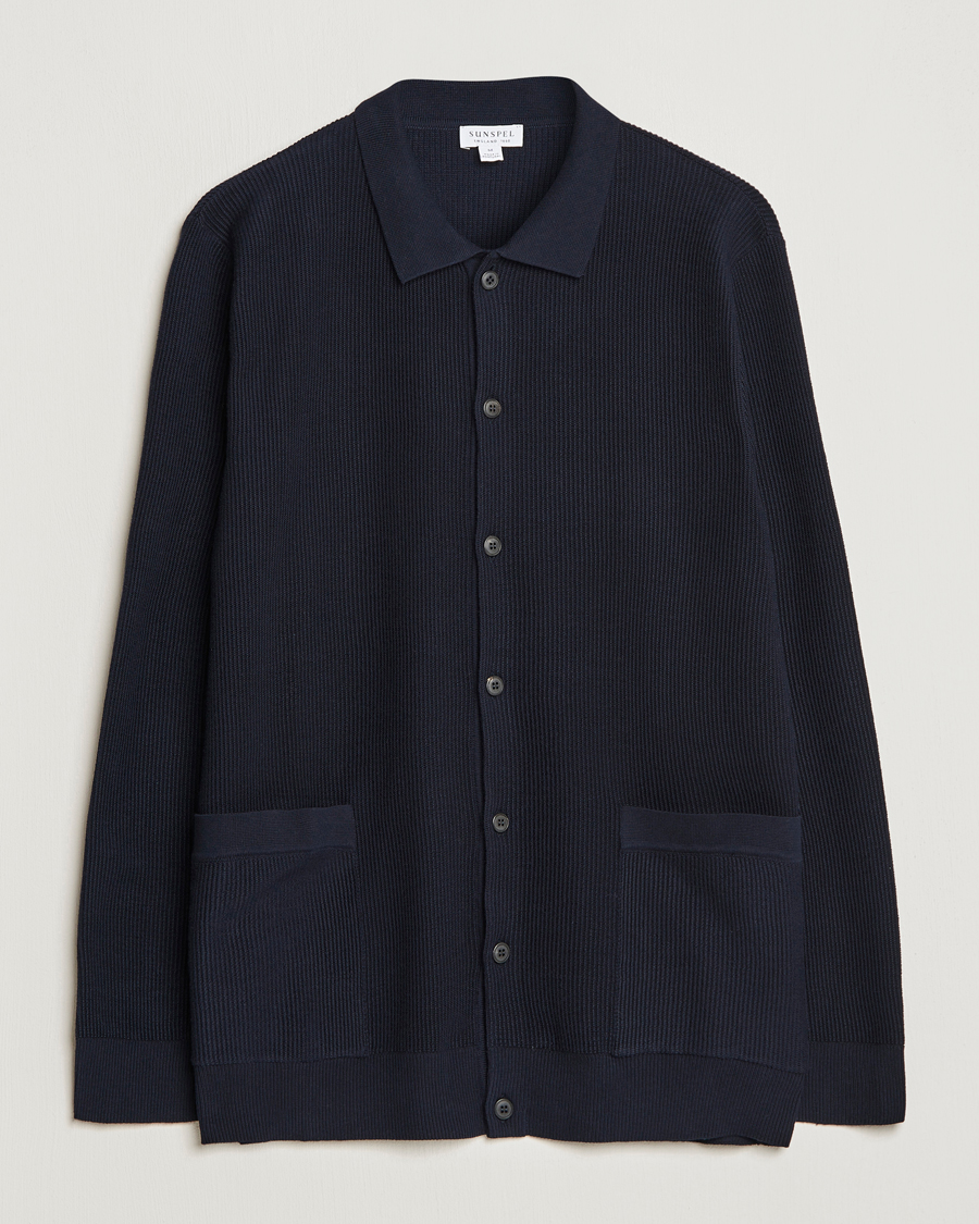 Herr |  | Sunspel | Long Staple Cotton Knitted Jacket Navy