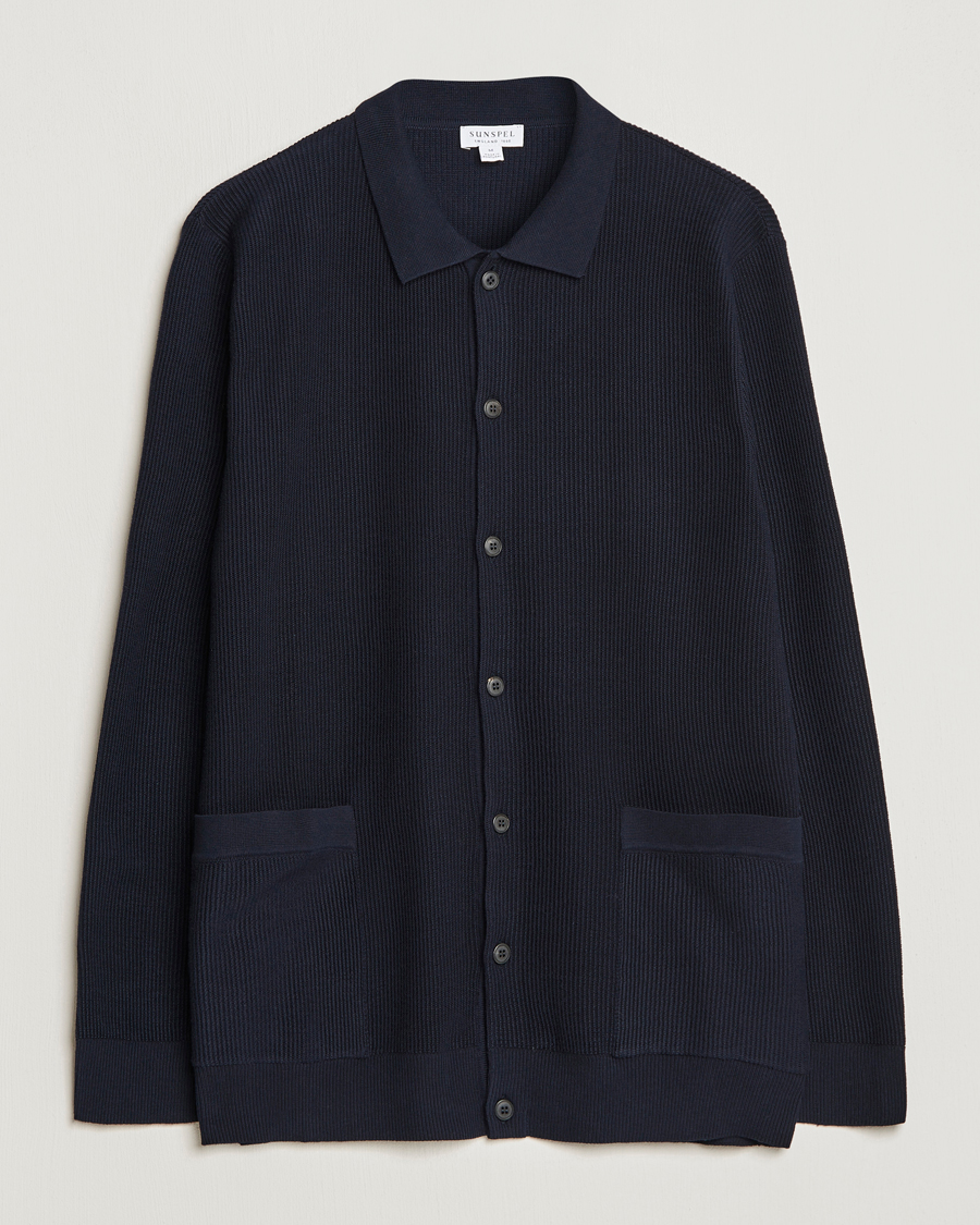 Herr | Tröjor | Sunspel | Long Staple Cotton Knitted Jacket Navy