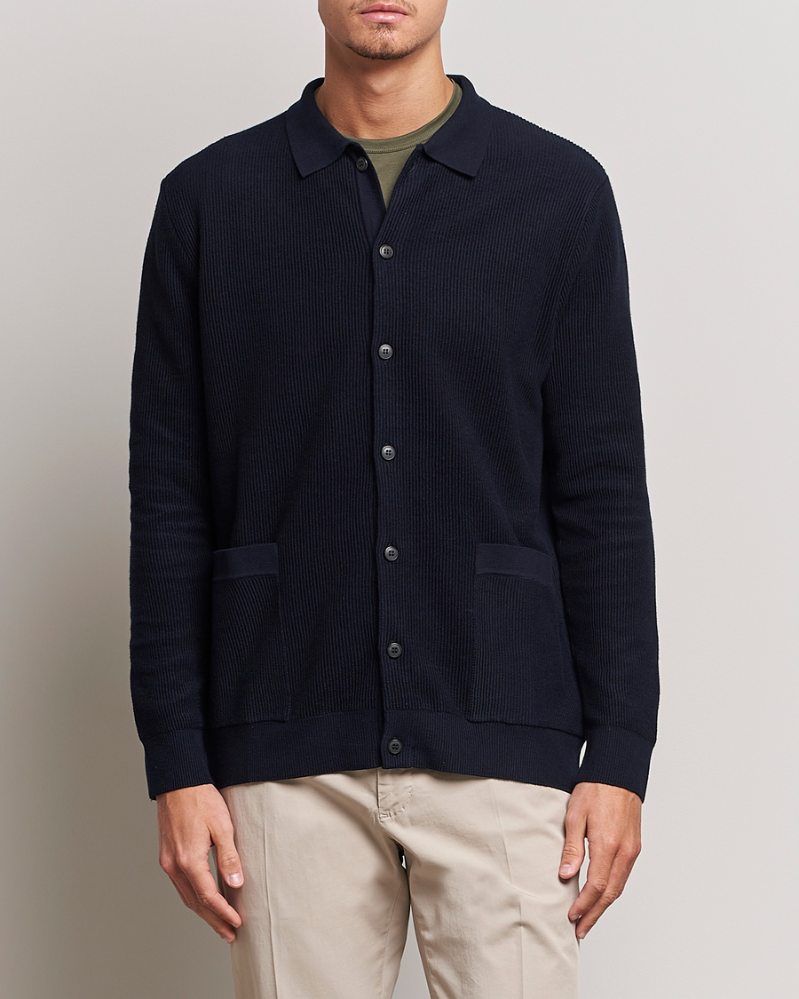 Herr | Tröjor | Sunspel | Long Staple Cotton Knitted Jacket Navy