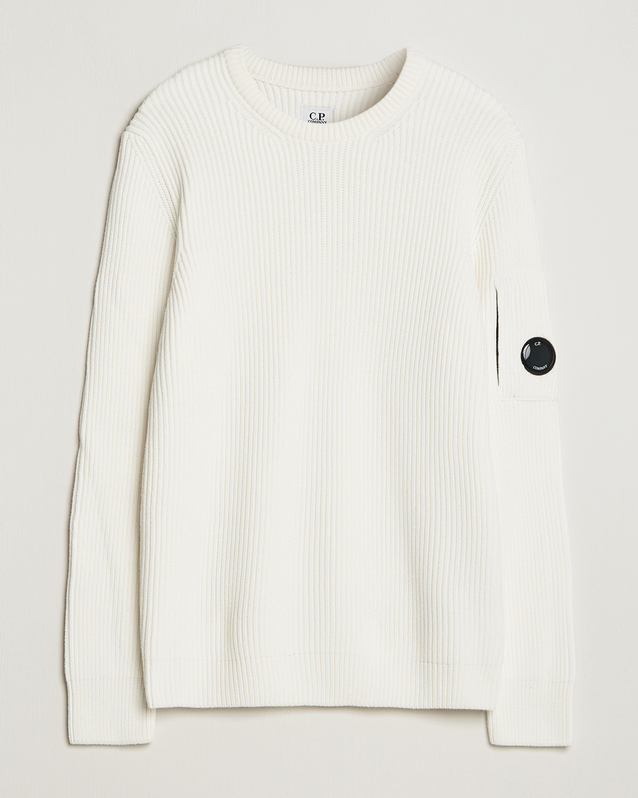 Herr | Tröjor | C.P. Company | Full Rib Knitted Cotton Crewneck White