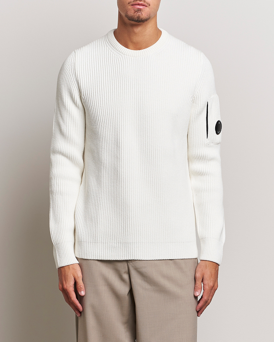 Herr | Tröjor | C.P. Company | Full Rib Knitted Cotton Crewneck White