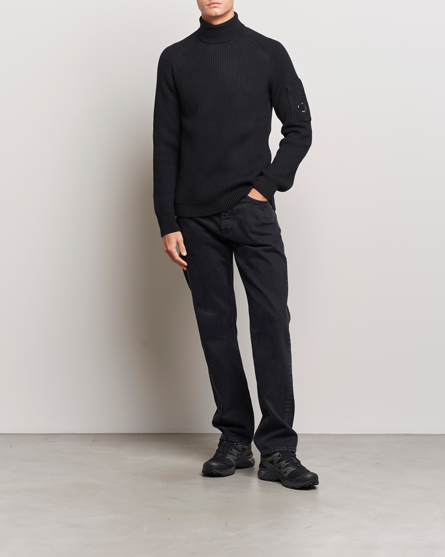 Herr | Tröjor | C.P. Company | Full Rib Knitted Cotton Rollneck Black