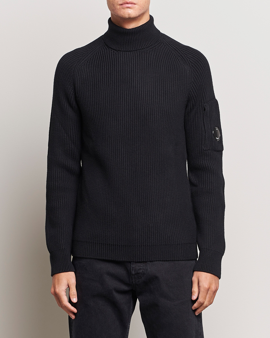 Herr | Tröjor | C.P. Company | Full Rib Knitted Cotton Rollneck Black