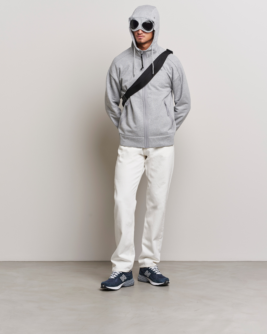 Herr | Tröjor | C.P. Company | Diagonal Raised Fleece Full Zip Goggle Hoodie Grey
