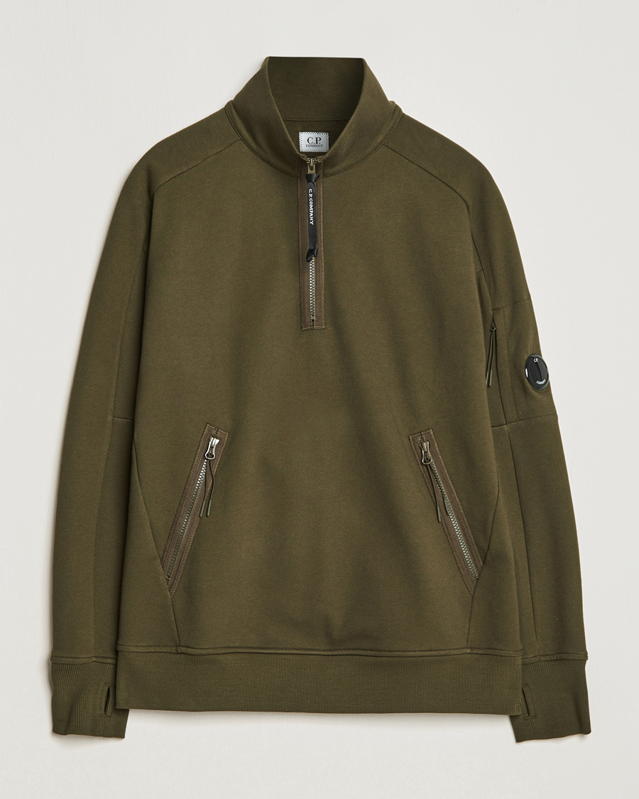Herr | Tröjor | C.P. Company | Diagonal Raised Fleece Half Zip Lens Sweatshirt Green