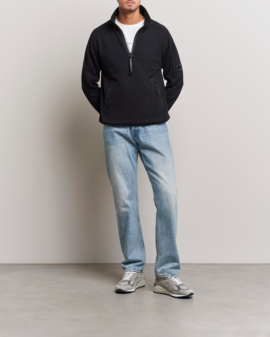 Herr | Tröjor | C.P. Company | Diagonal Raised Fleece Half Zip Goggle Hoodie Black