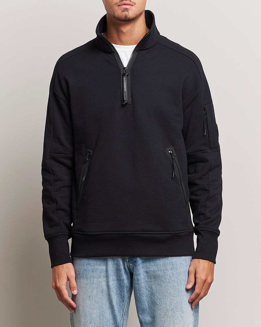 Herr |  | C.P. Company | Diagonal Raised Fleece Half Zip Goggle Hoodie Black