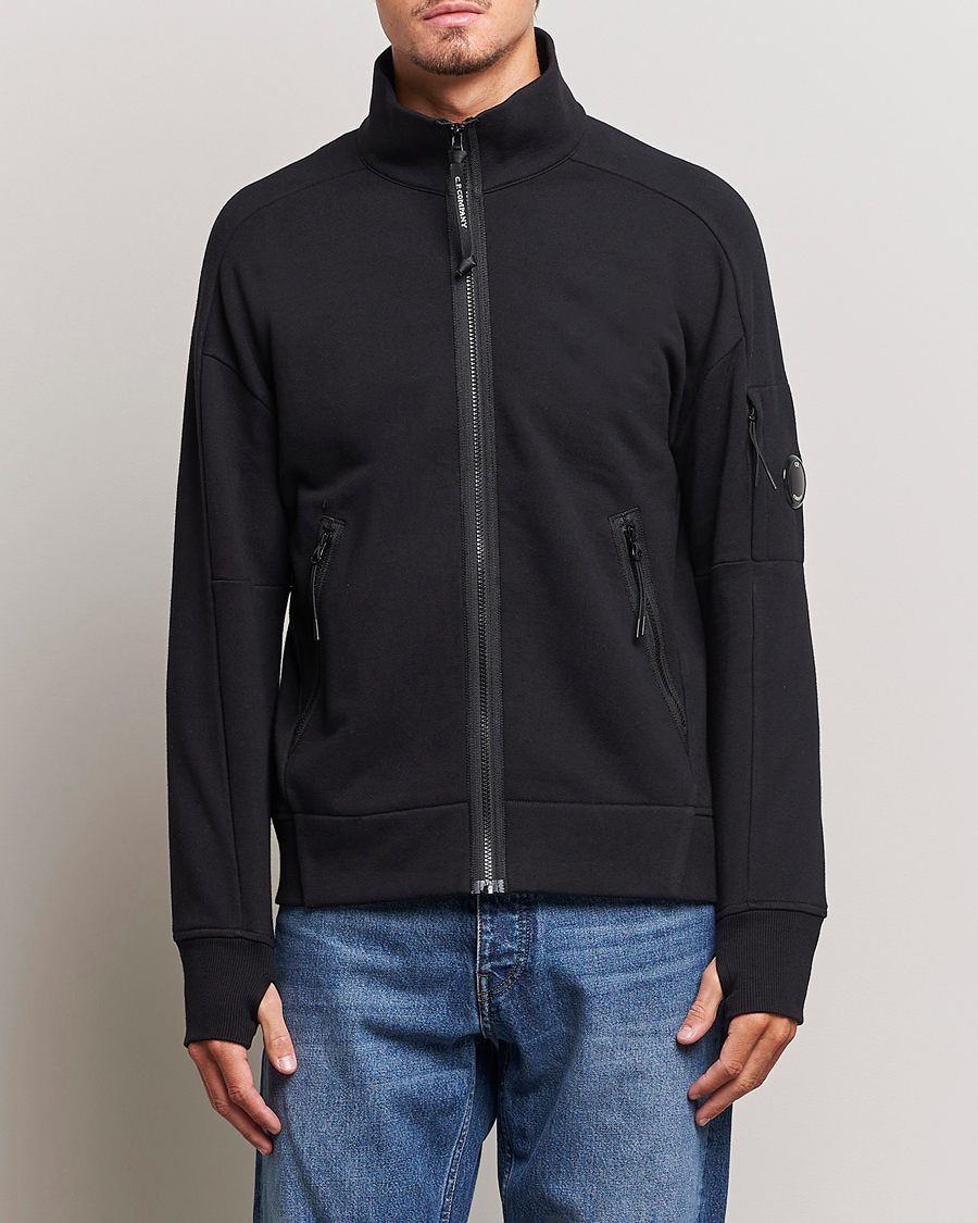 Herr | Fleecetröjor | C.P. Company | Diagonal Raised Fleece Full Zip Lens Sweatshirt Black