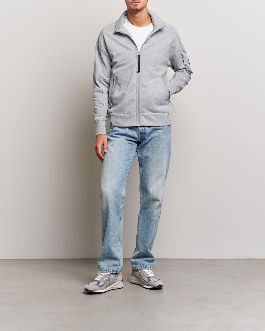 Herr | Tröjor | C.P. Company | Diagonal Raised Fleece Full Zip Lens Sweatshirt Grey