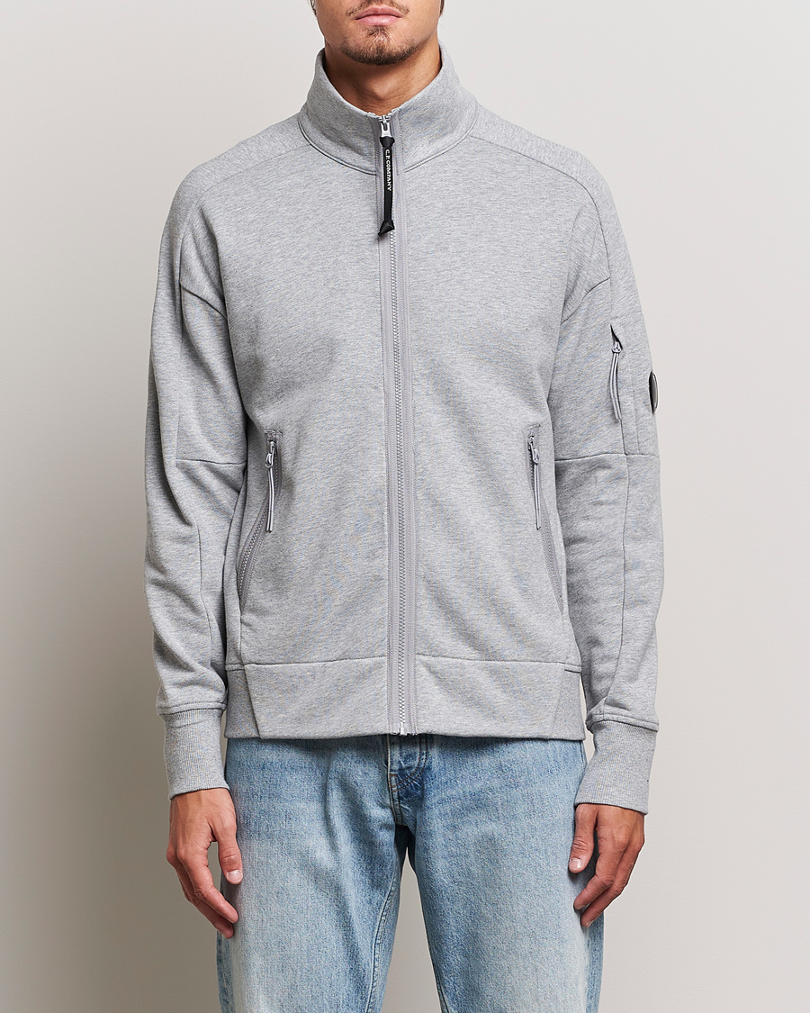 Herr | Tröjor | C.P. Company | Diagonal Raised Fleece Full Zip Lens Sweatshirt Grey