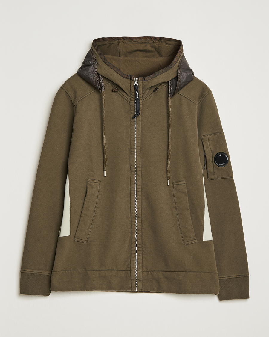 Herr | Tröjor | C.P. Company | Diagonal Raised Fleece Hooded Open Lens Sweatshirt Green