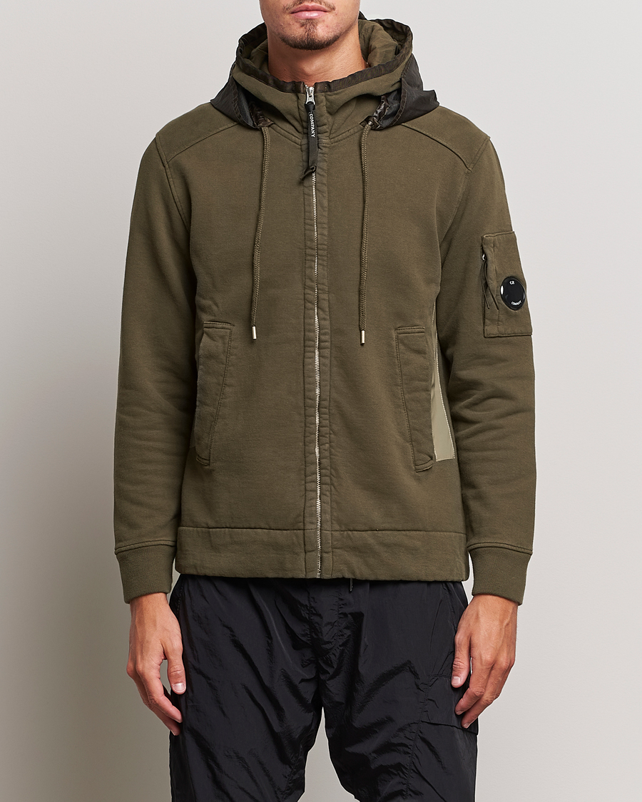 Herr | Tröjor | C.P. Company | Diagonal Raised Fleece Hooded Open Lens Sweatshirt Green