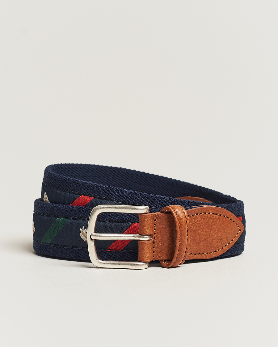 Herr | Släta bälten | Anderson's | Woven Cotton/Leather Belt Navy