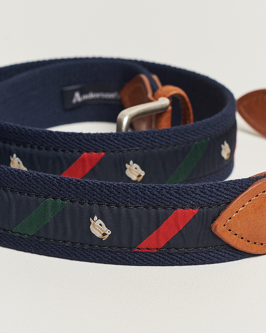 Herr | Anderson's Woven Cotton/Leather Belt Navy | Anderson's | Woven Cotton/Leather Belt Navy