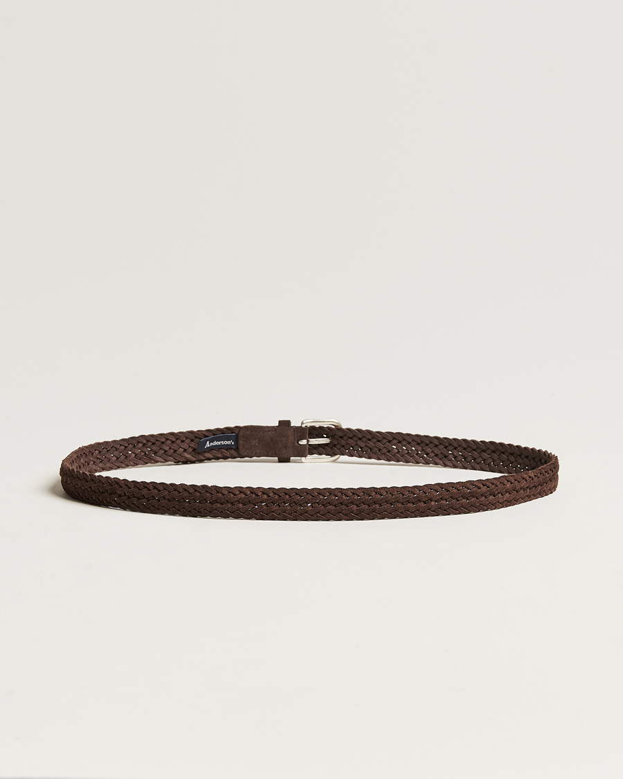 Herr | Rea accessoarer | Anderson's | Woven Suede Belt 2,5 cm Brown