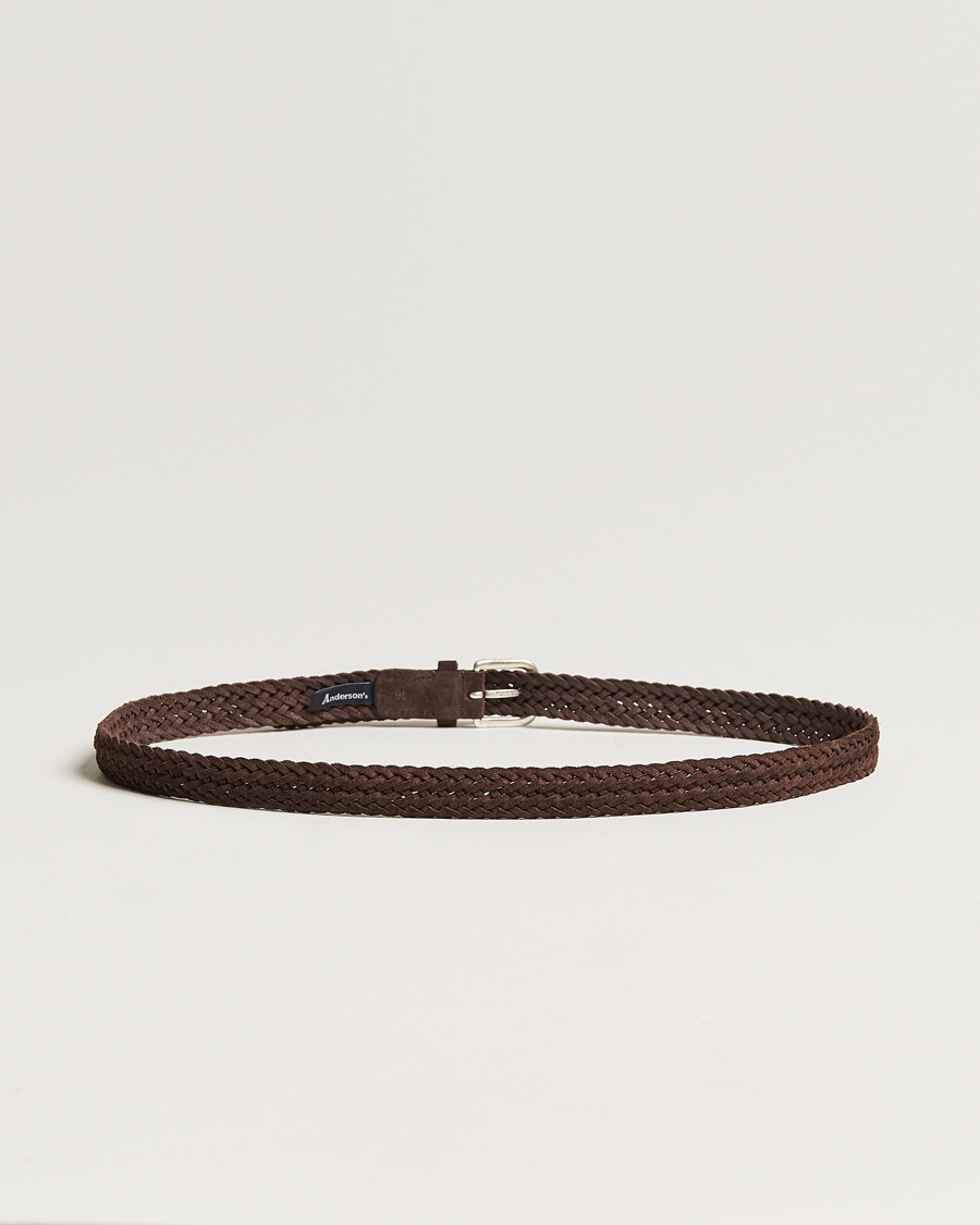 Herr |  | Anderson's | Woven Suede Belt 2,5 cm Brown