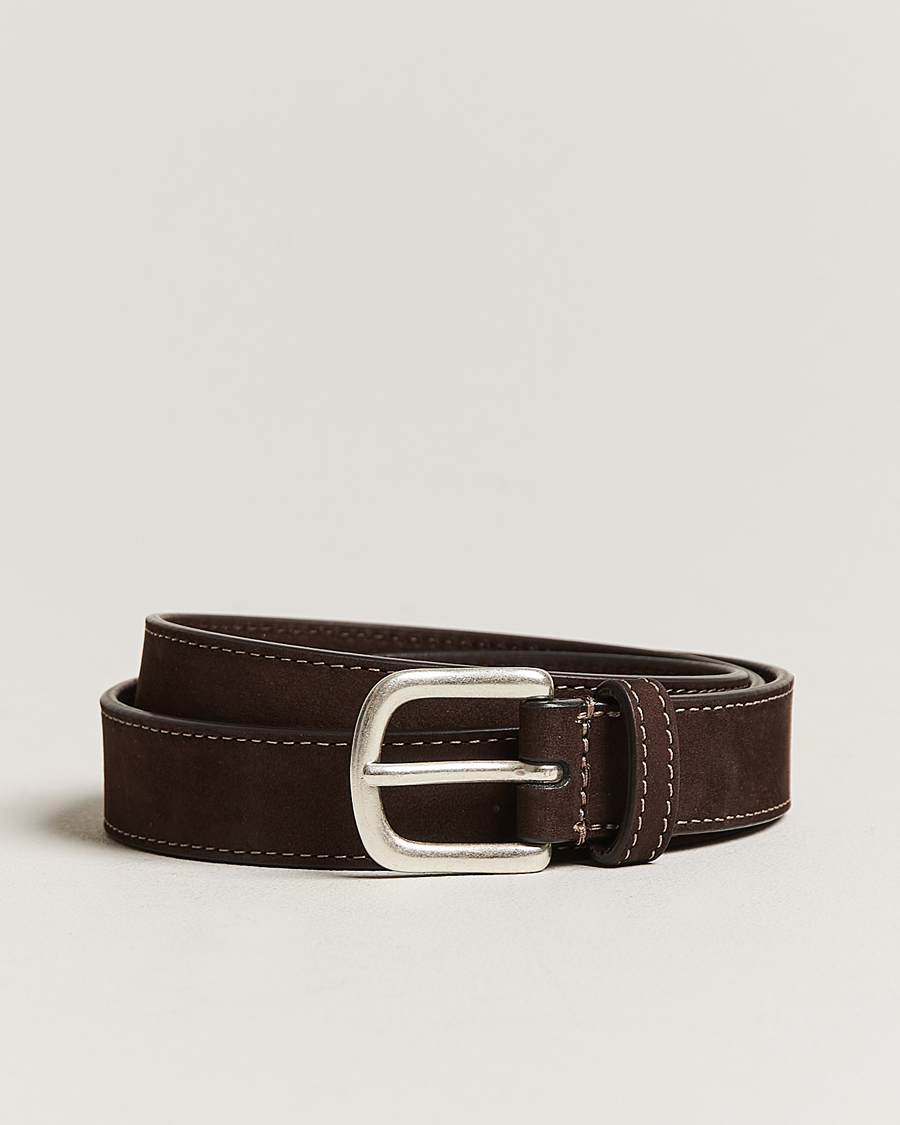Herr | Anderson's | Anderson's | Slim Stitched Nubuck Leather Belt 2,5 cm Dark Brown