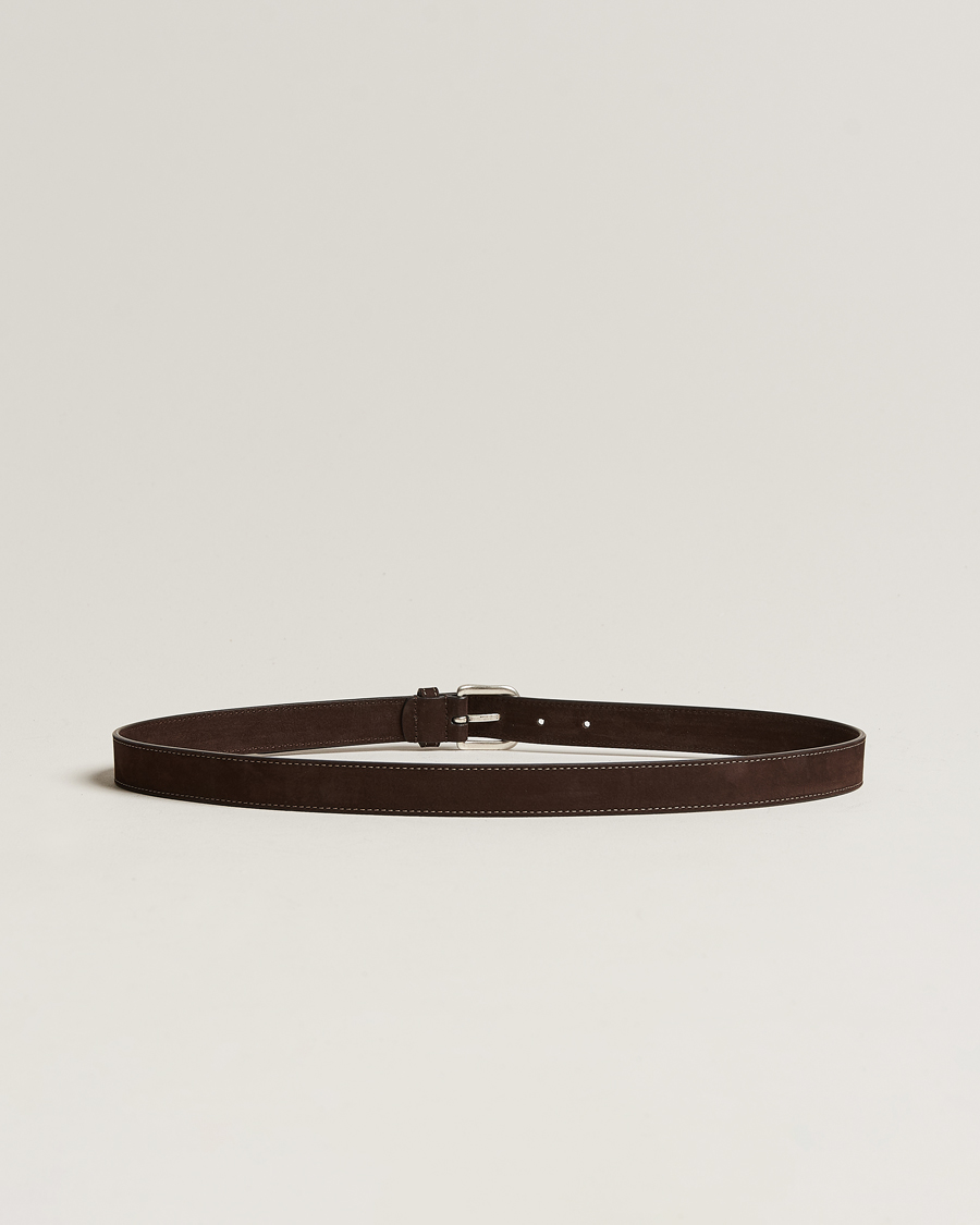 Herr | Kavaj | Anderson's | Slim Stitched Nubuck Leather Belt 2,5 cm Dark Brown