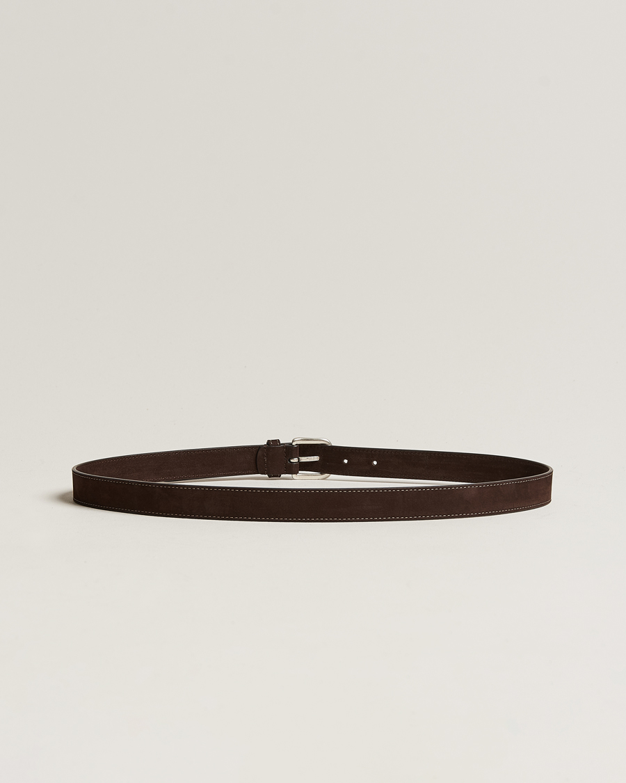 Herr |  | Anderson's | Slim Stitched Nubuck Leather Belt 2,5 cm Dark Brown