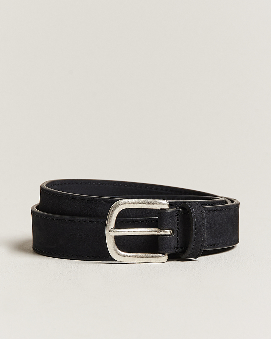 Herr | Släta bälten | Anderson's | Slim Stitched Nubuck Leather Belt 2,5 cm Black