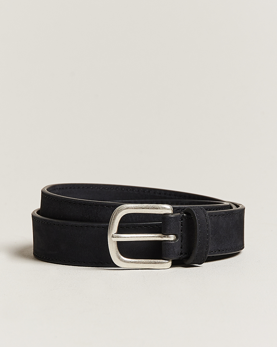 Herr | Anderson's Slim Stitched Nubuck Leather Belt 2,5 cm Black | Anderson's | Slim Stitched Nubuck Leather Belt 2,5 cm Black