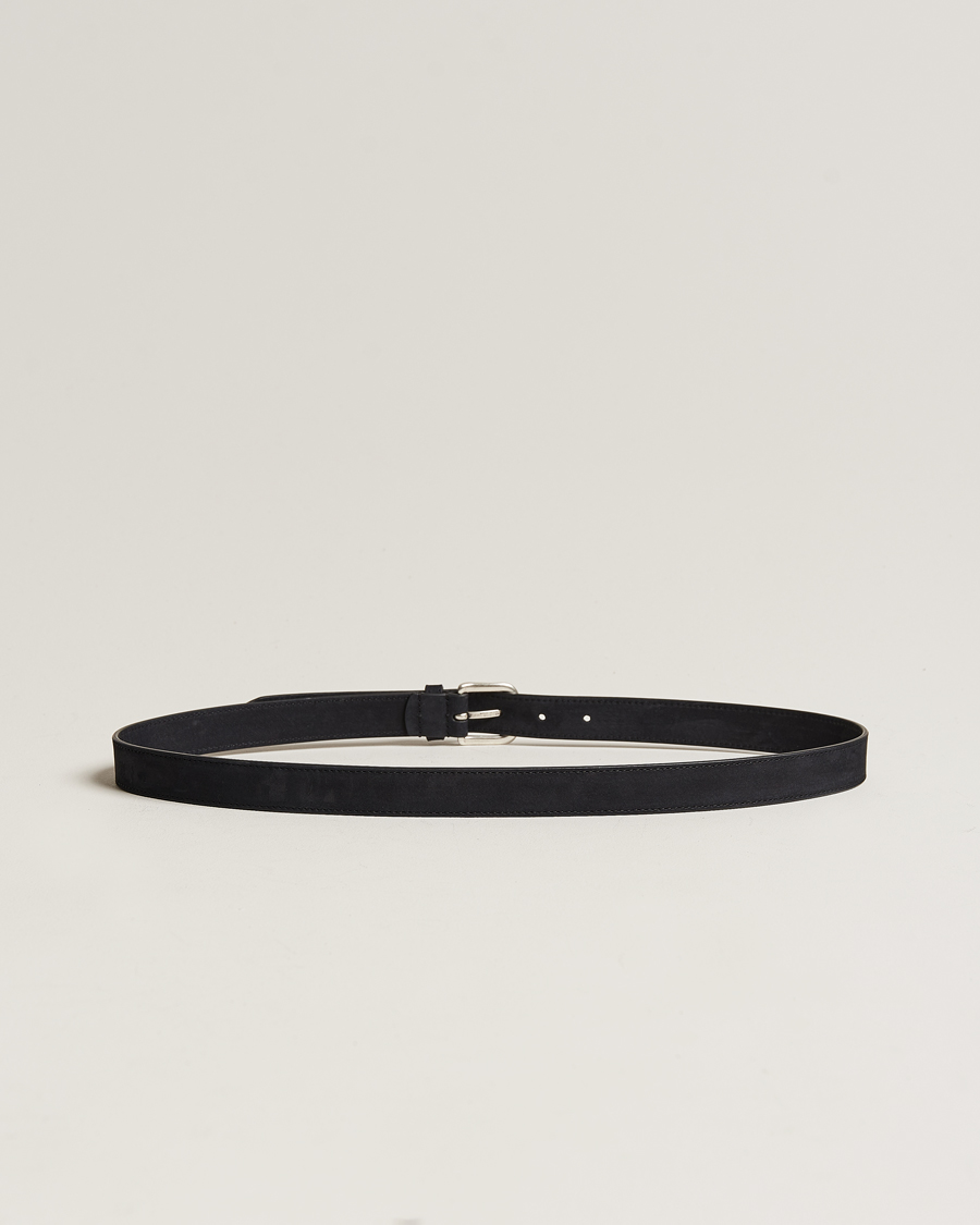 Herr | Anderson's Slim Stitched Nubuck Leather Belt 2,5 cm Black | Anderson's | Slim Stitched Nubuck Leather Belt 2,5 cm Black