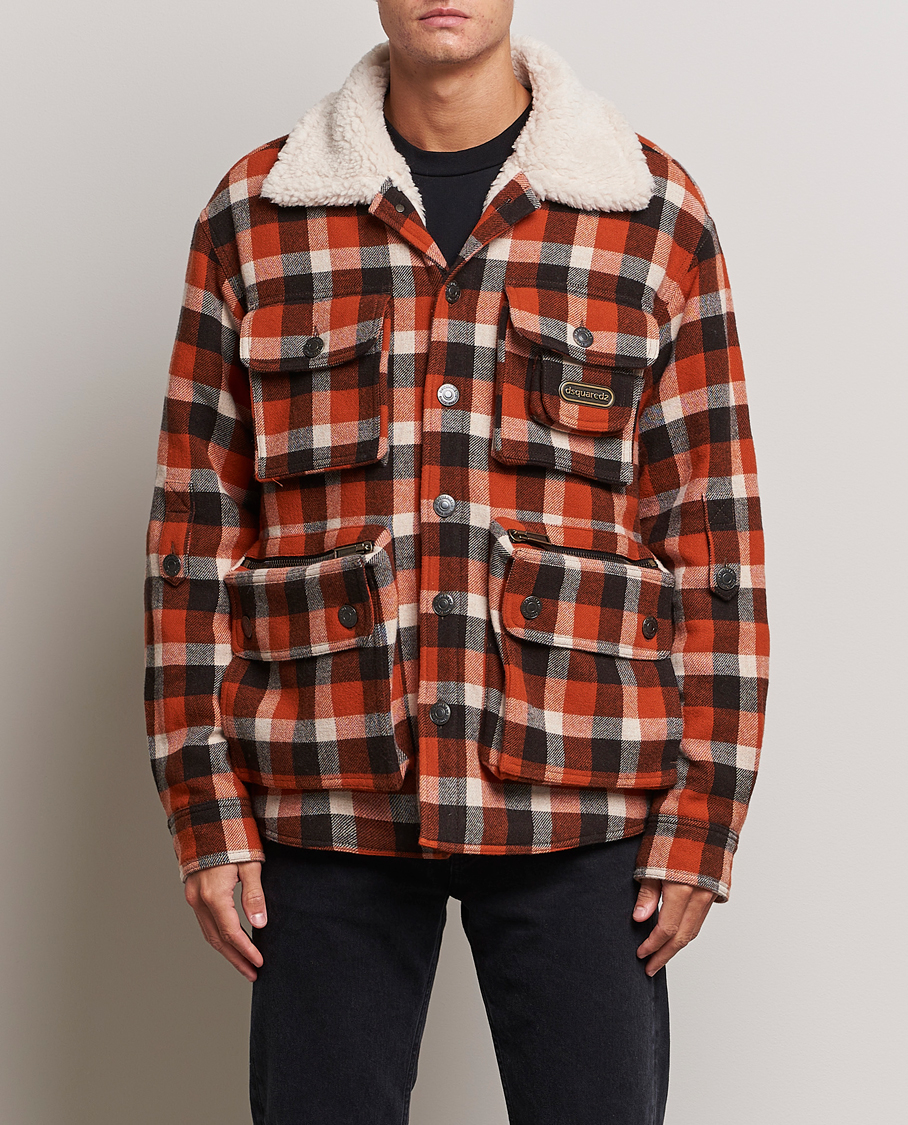 Herr | Dsquared2 | Dsquared2 | Flannel Check Wool Jacket Rust/Blue