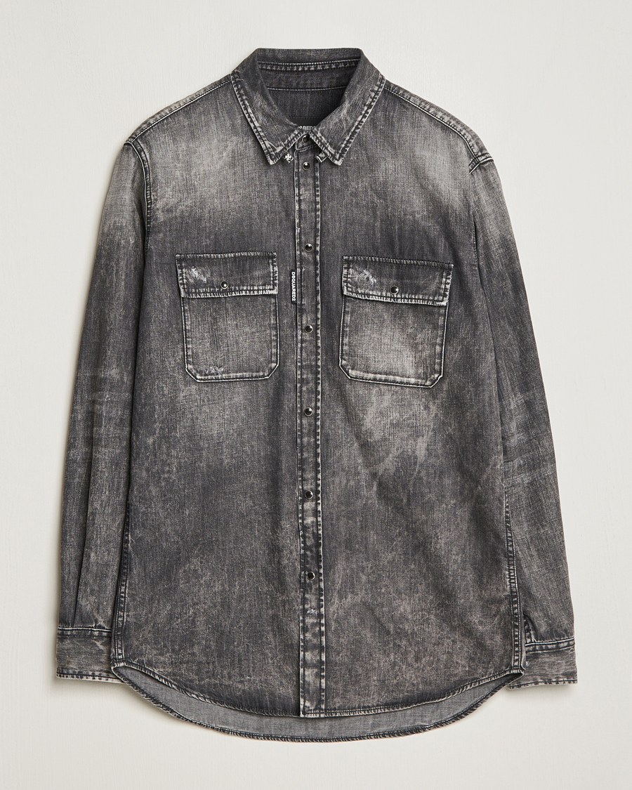 Herr | Skjortor | Dsquared2 | Tab Collar Denim Shirt Washed Grey