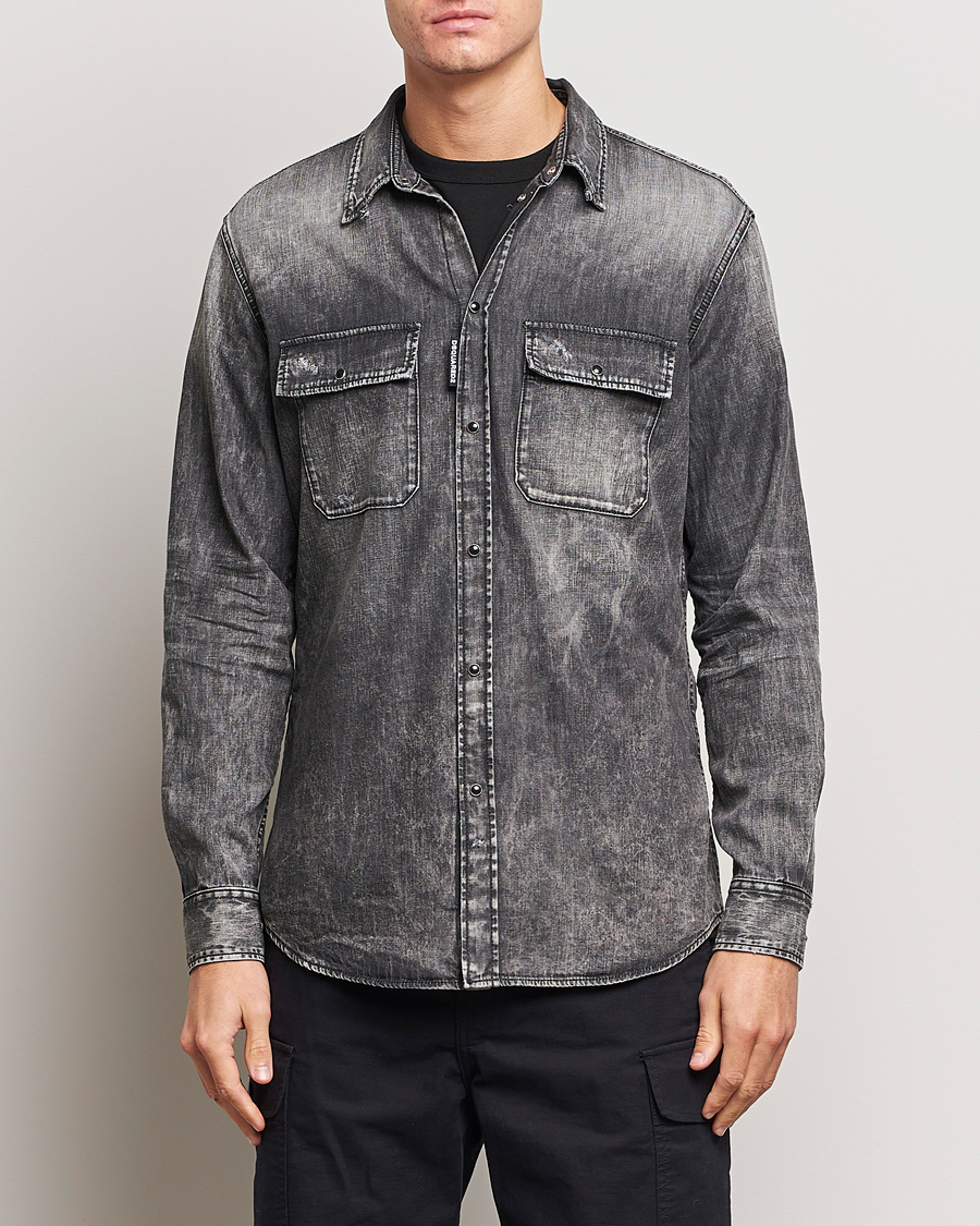 Herr | Casual | Dsquared2 | Tab Collar Denim Shirt Washed Grey