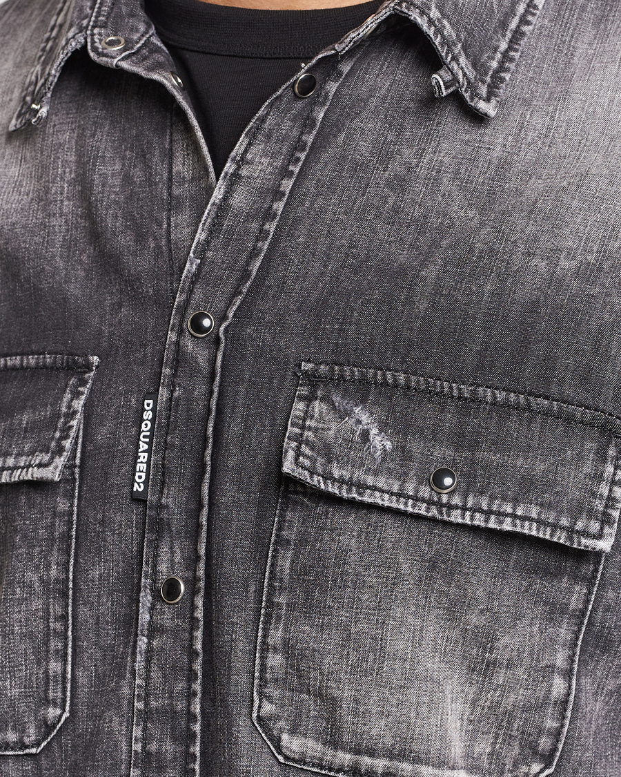 Herr | Skjortor | Dsquared2 | Tab Collar Denim Shirt Washed Grey