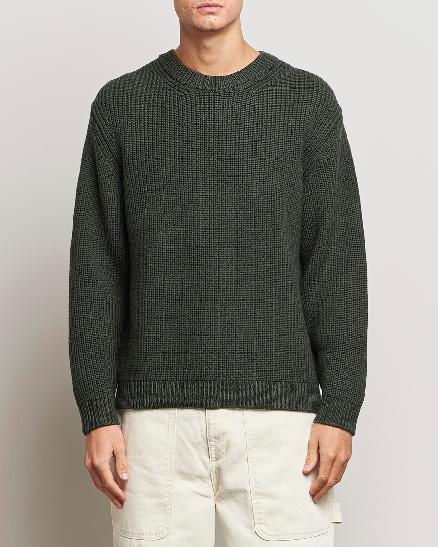 Herr | Tröjor | Jeanerica | Paul Heavy Knitted Crew Neck Dark Green