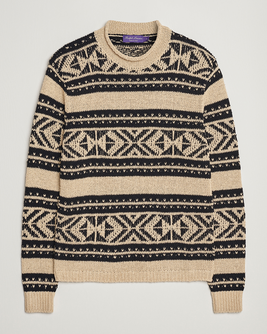 Herr | Tröjor | Ralph Lauren Purple Label | Geo Pattern Sweater Cream