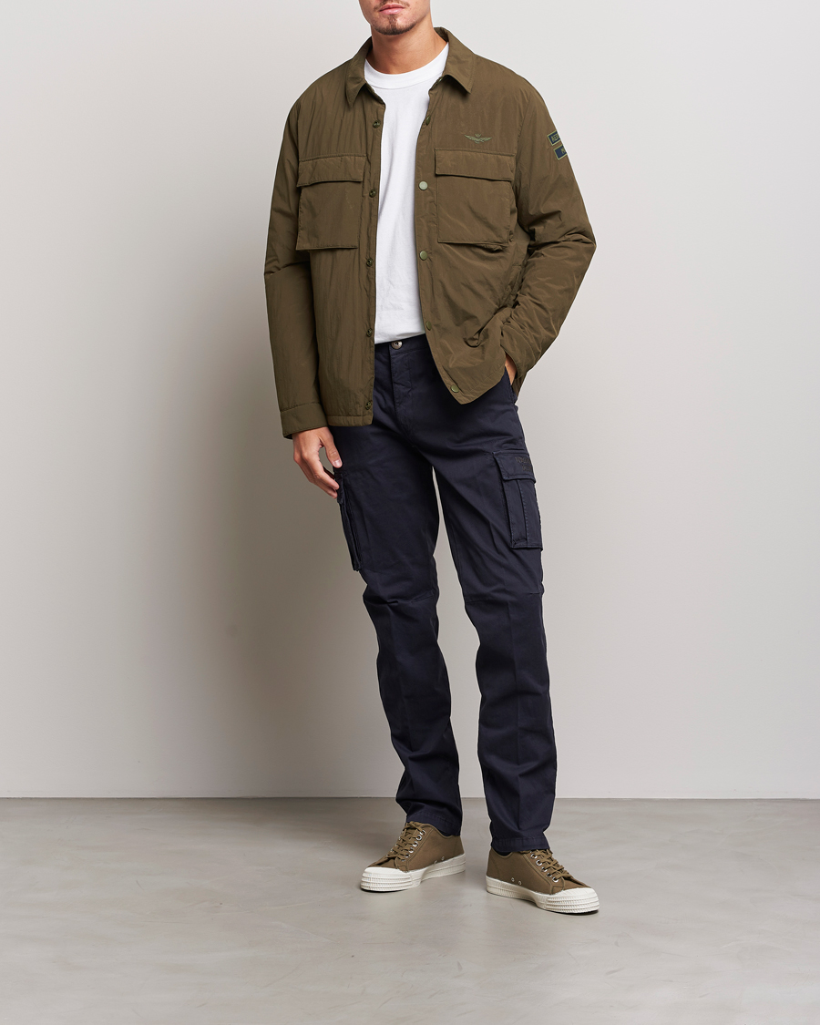 Herr | Jackor | Aeronautica Militare | Light Padded Pocket Shirt Jacket Off Green