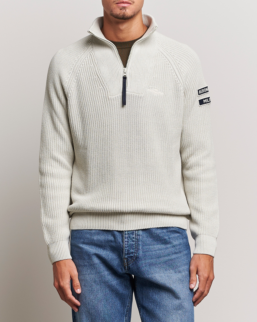 Herr | Tröjor | Aeronautica Militare | Cotton Structured Knitted Half Zip Ice Palace