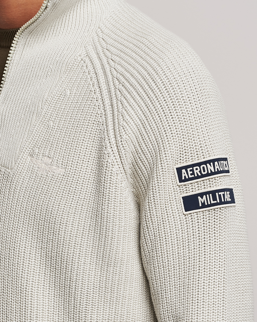 Herr | Tröjor | Aeronautica Militare | Cotton Structured Knitted Half Zip Ice Palace