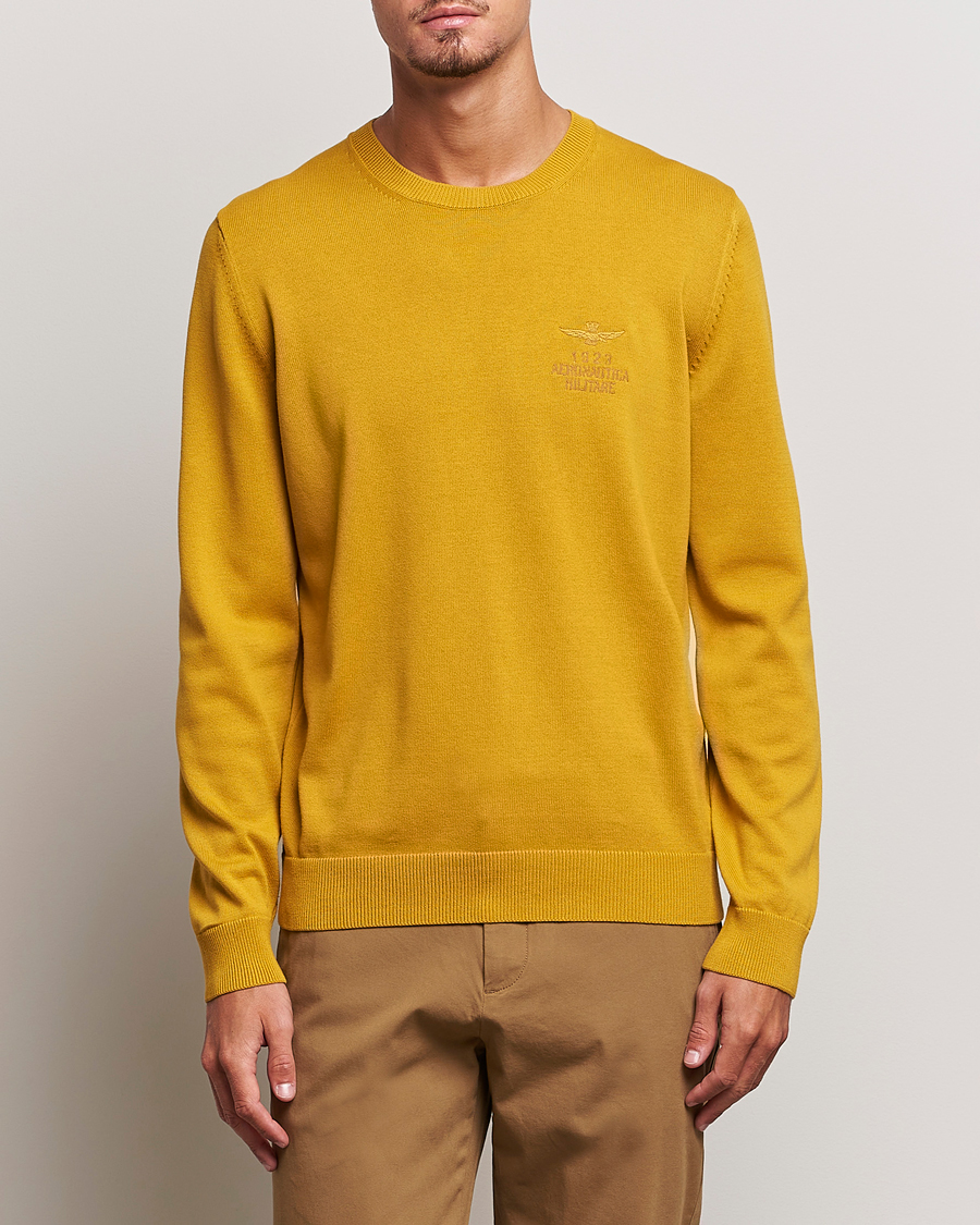 Herr | Tröjor | Aeronautica Militare | Cotton Knitted Crew Neck Yellow