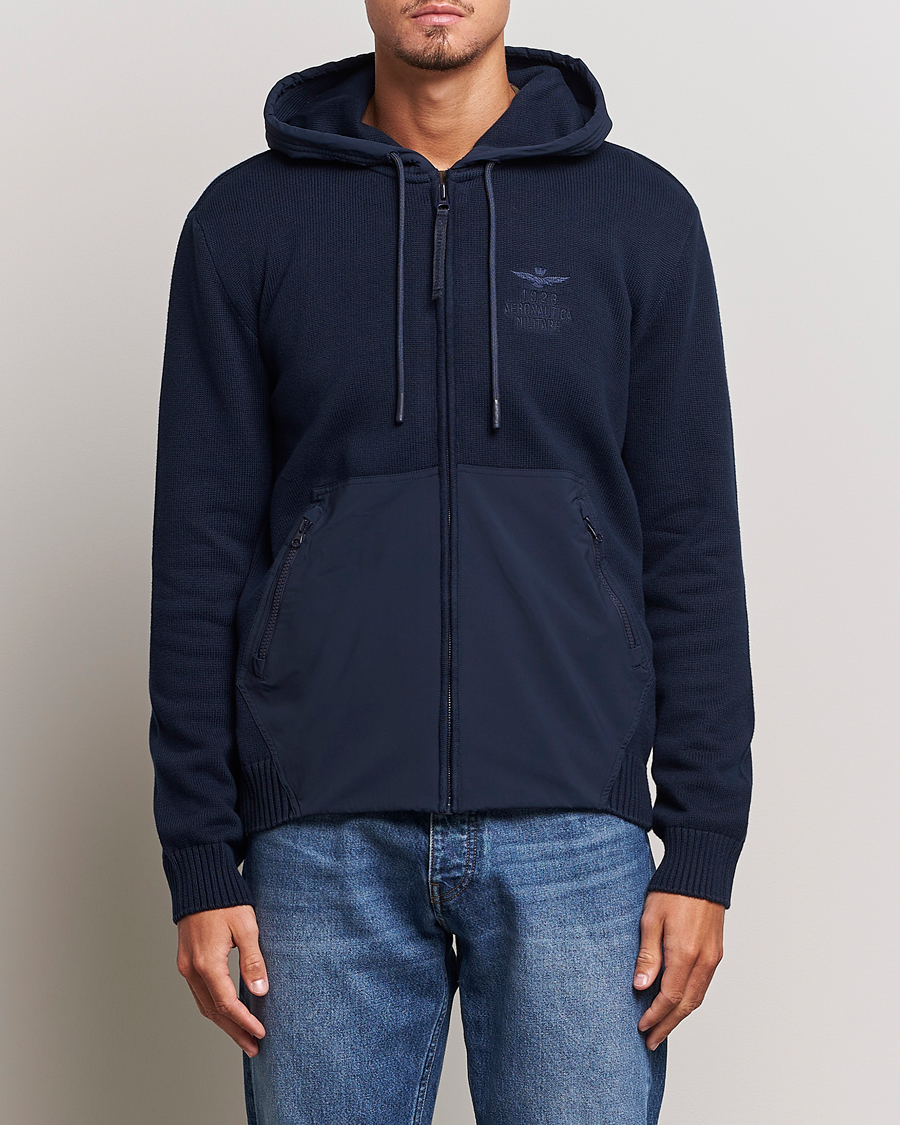 Herr | Tröjor | Aeronautica Militare | Mixed Full Zip Hoodie Dark Blue