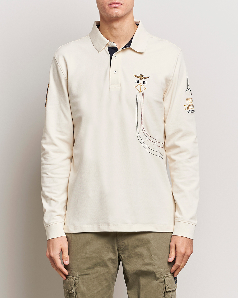Herr |  | Aeronautica Militare | Long Sleeve Polo Cream White