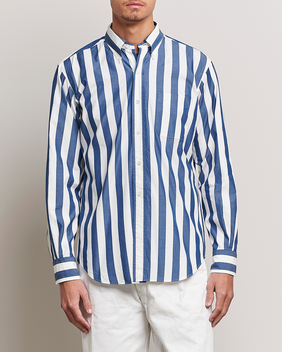 Herr | Casual | Kamakura Shirts | Vintage Ivy Button Down Shirt Blue Stripe